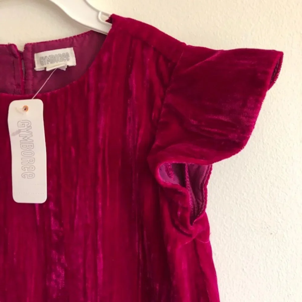 GYMBOREE Deep Pink Flutter Sleeve Velour Dress Girls 4